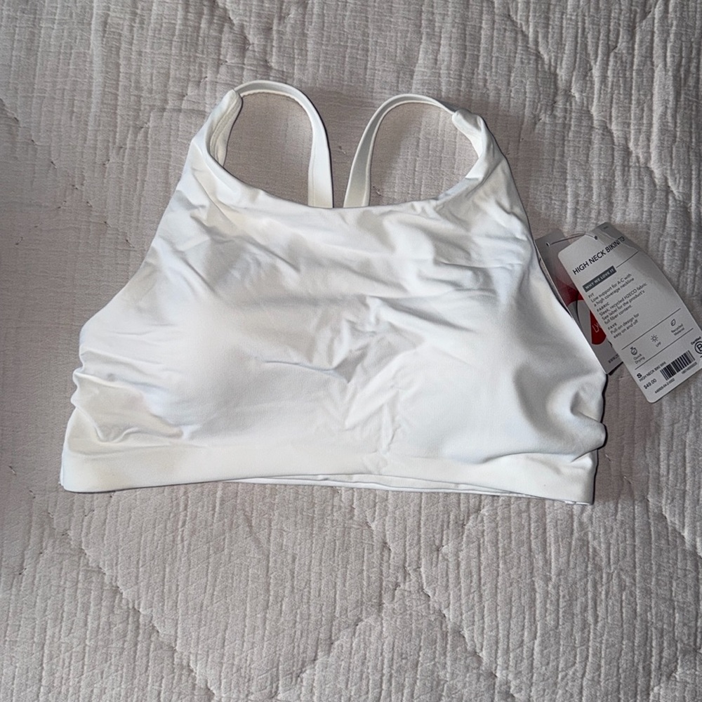 Athleta White High Neck Bikini Top Sz S M NWT